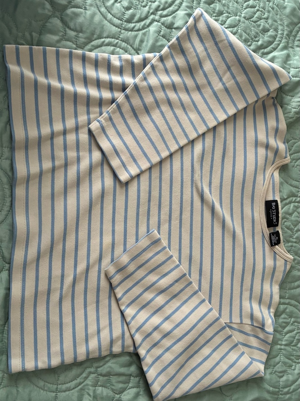 Bay Studio Cream and Light Blue Striped Knit Tee